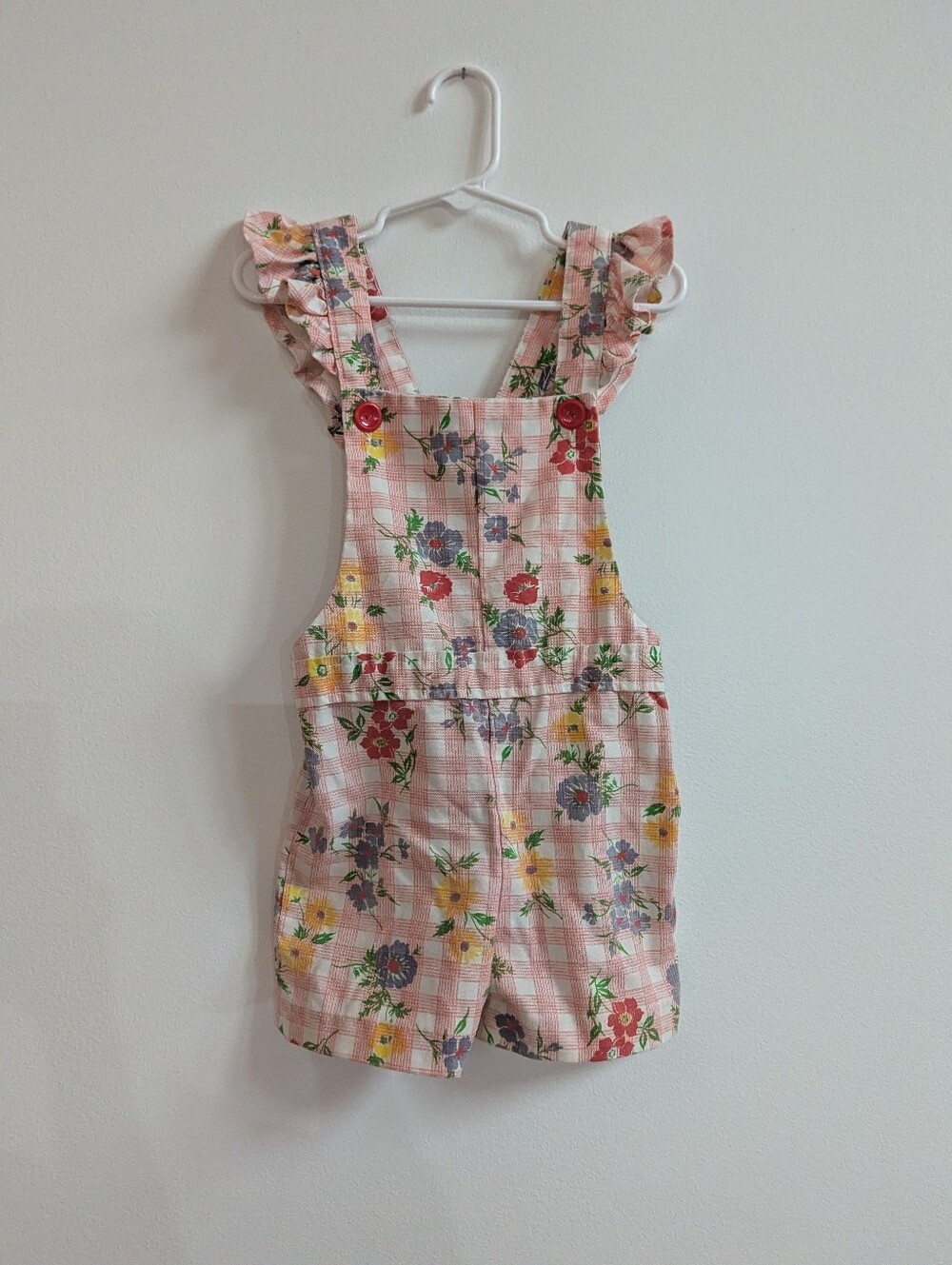 Vtg 70s Healthtex Floral Shortalls Pink Girls 2-3T Frilly